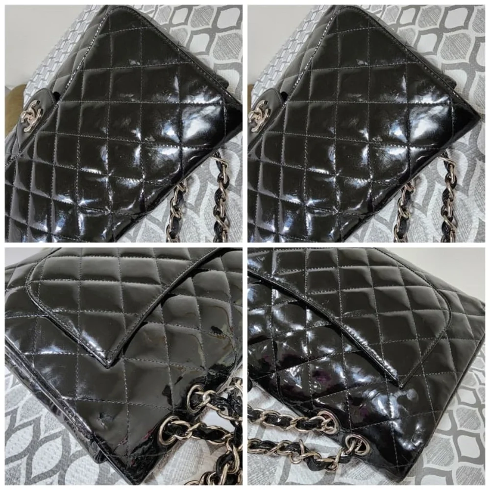 Authentic Chanel Quilted Patent Leather Maxi Classic Single Flap Bag